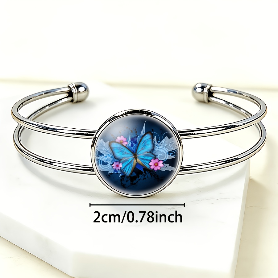 Adjustable Open Bangle with Round Time Gemstone Inlay